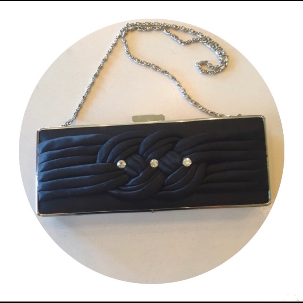 Evening bag black satin Rhinestones silver hdwr